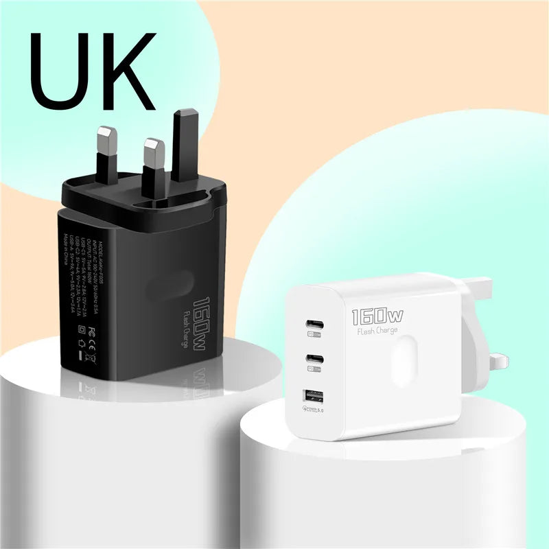 ChargerLightning 160W Multi-Port USB Charger USB Type C  & A Fast Charging Adapter Quick Charge 3.0 PD