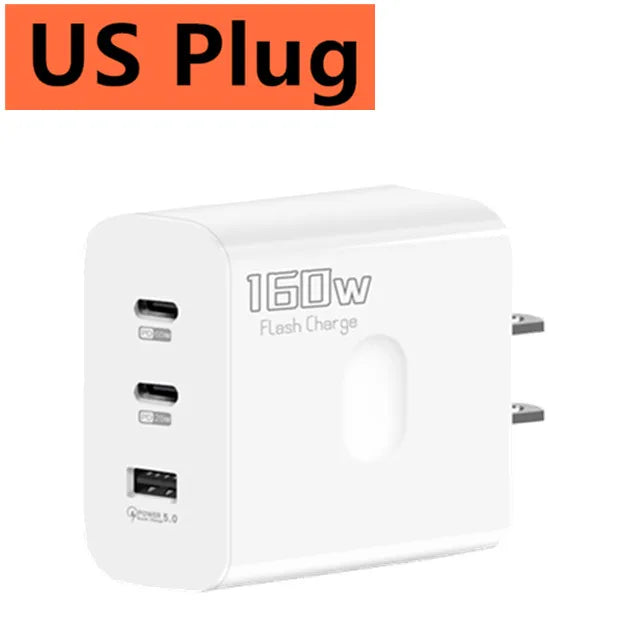 ChargerLightning 160W Multi-Port USB Charger USB Type C  & A Fast Charging Adapter Quick Charge 3.0 PD