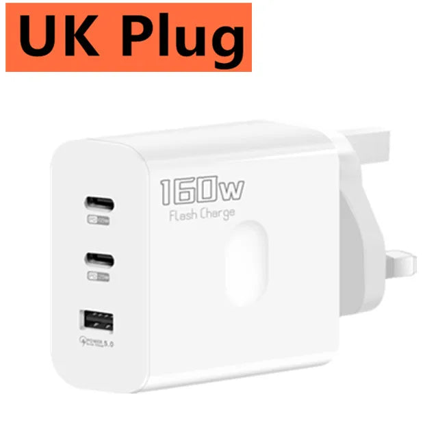 ChargerLightning 160W Multi-Port USB Charger USB Type C  & A Fast Charging Adapter Quick Charge 3.0 PD