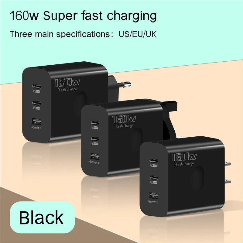 ChargerLightning 160W Multi-Port USB Charger USB Type C  & A Fast Charging Adapter Quick Charge 3.0 PD