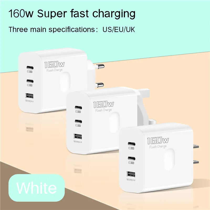 ChargerLightning 160W Multi-Port USB Charger USB Type C  & A Fast Charging Adapter Quick Charge 3.0 PD