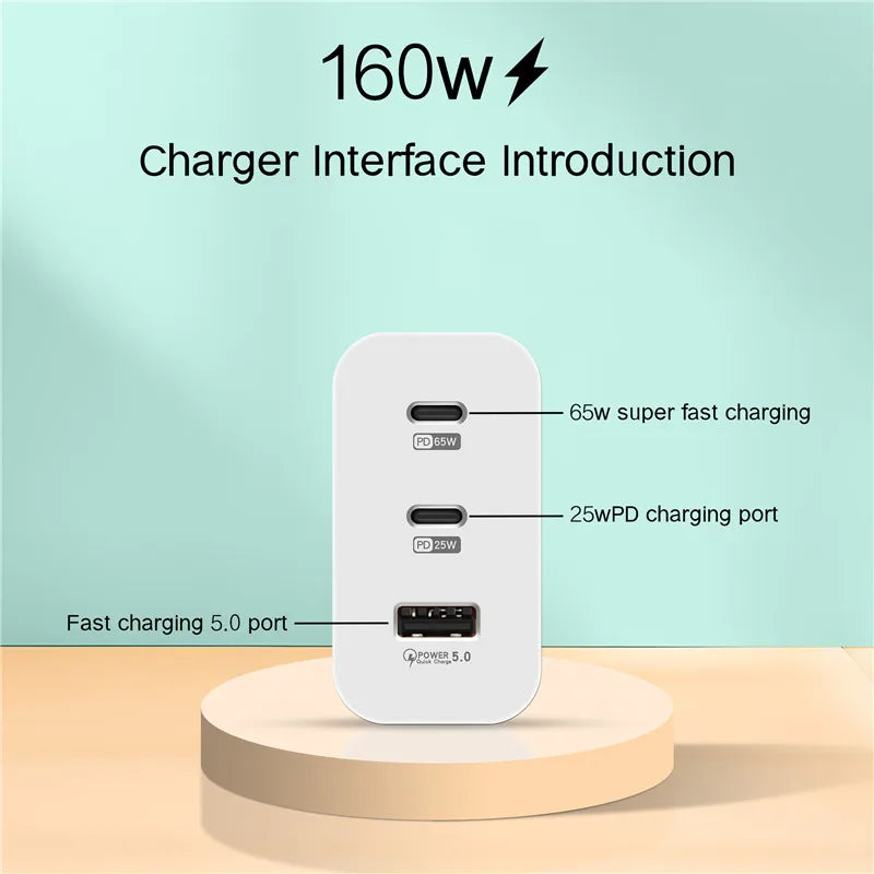 ChargerLightning 160W Multi-Port USB Charger USB Type C  & A Fast Charging Adapter Quick Charge 3.0 PD