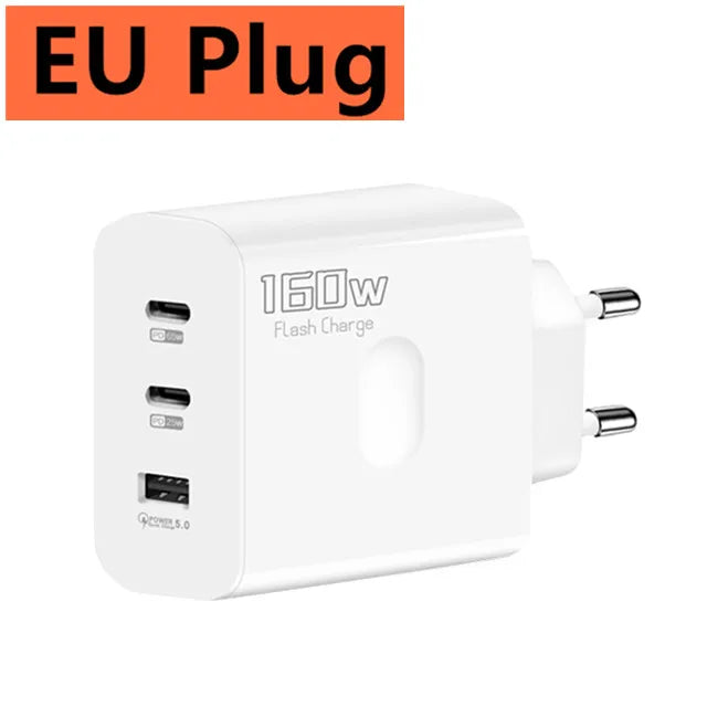 ChargerLightning 160W Multi-Port USB Charger USB Type C  & A Fast Charging Adapter Quick Charge 3.0 PD