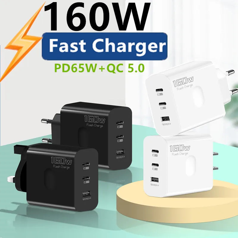 ChargerLightning 160W Multi-Port USB Charger USB Type C  & A Fast Charging Adapter Quick Charge 3.0 PD